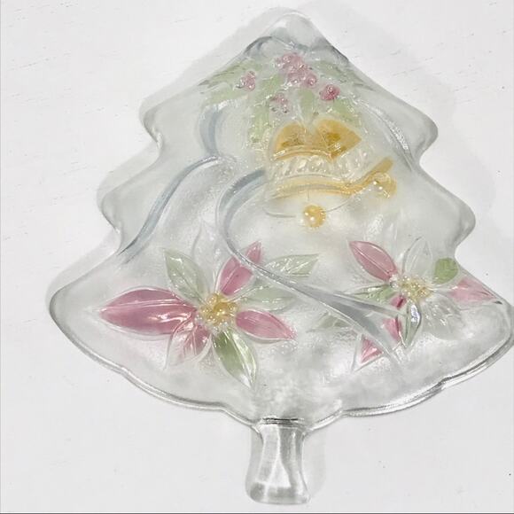 Christmas Tree Glass Candy Dish with Bells of Holly, Clear - Picture 2 of 3